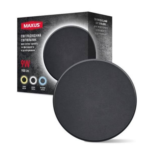 Светильник светодиодный накладной Maxus MWL 9W 3CCT IP65 BL Circle Черный (00000023297)
