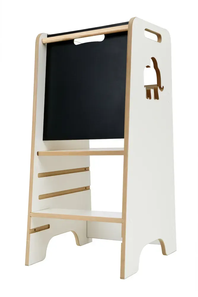 Стул детский кухонный регулируемый Монтессори деревянный с доской для рисования мелом до 50 кг Белый