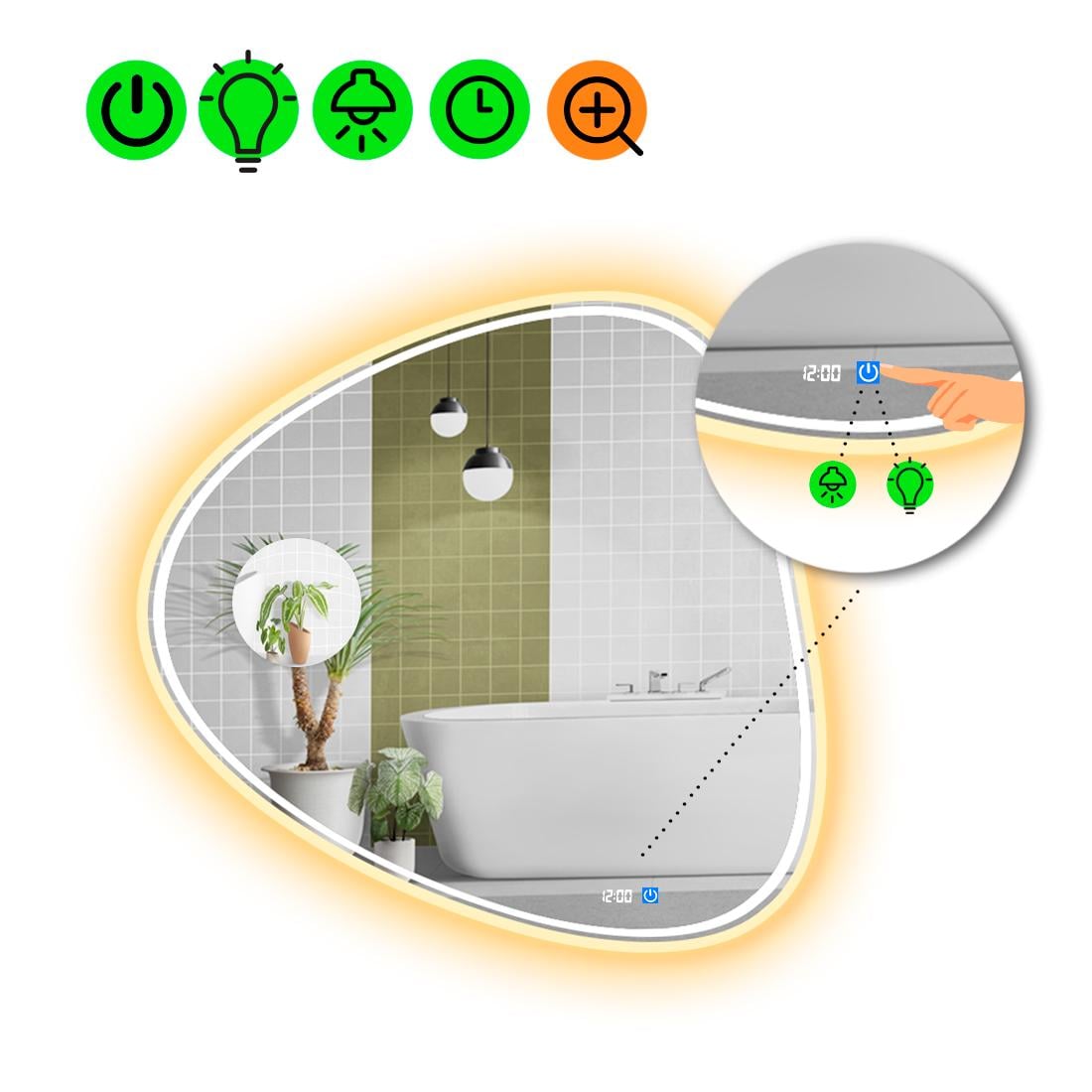 Зеркало с LED подсветкой Nuvola 4 с сенсором/часами и линзой без подсветки 60x60 см (Nuvola4-05) Зеркало с LED подсветкой Nuvola 4 с сенсором/часами и линзой без подсветки 60x60 см (Nuvola4-05)