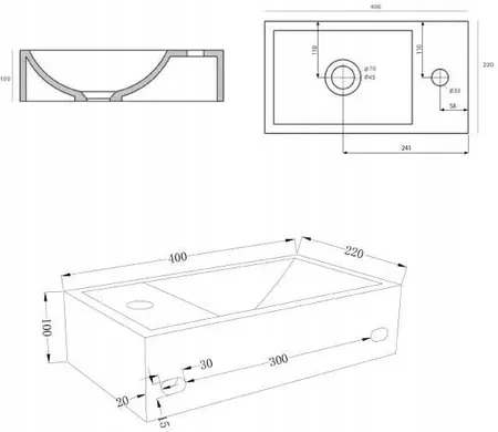 Умивальник Sapho Crest R Z Korkiem 40х22 см Бежевий/Граніт (AR413) - фото 2 Умивальник Sapho Crest R Z Korkiem 40х22 см Бежевий/Граніт (AR413) - фото 2