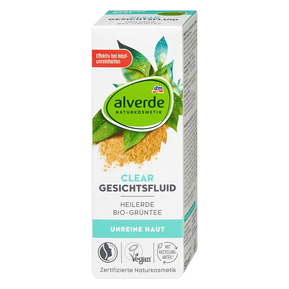 Флюид для лица Alverde Naturkosmetik Clear прозрачный с лечебной грязью и экстрактом зеленого чая 50 мл