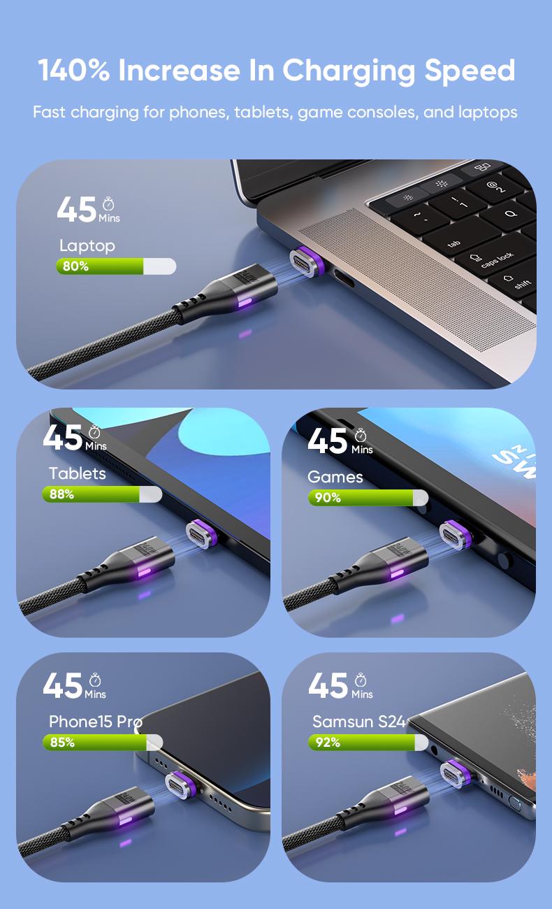 Магнитный кабель AUFU Type-C PD 240w Fast Charge Black (26720332) - фото 6 Магнитный кабель AUFU Type-C PD 240w Fast Charge Black (26720332) - фото 6