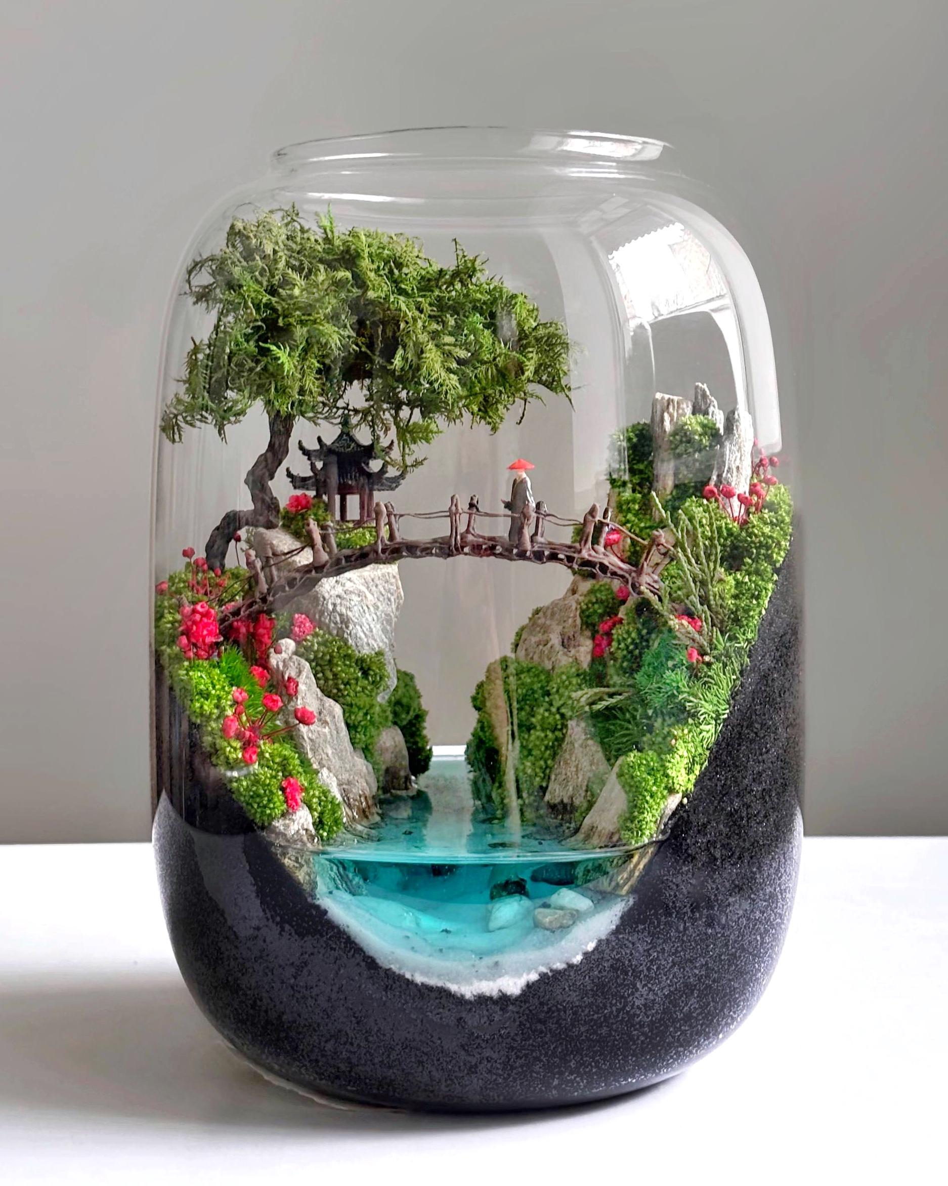 Флораріум Східний сад зі стабілізованими рослинами та водоймою 22х16 см Флораріум Східний сад зі стабілізованими рослинами та водоймою 22х16 см