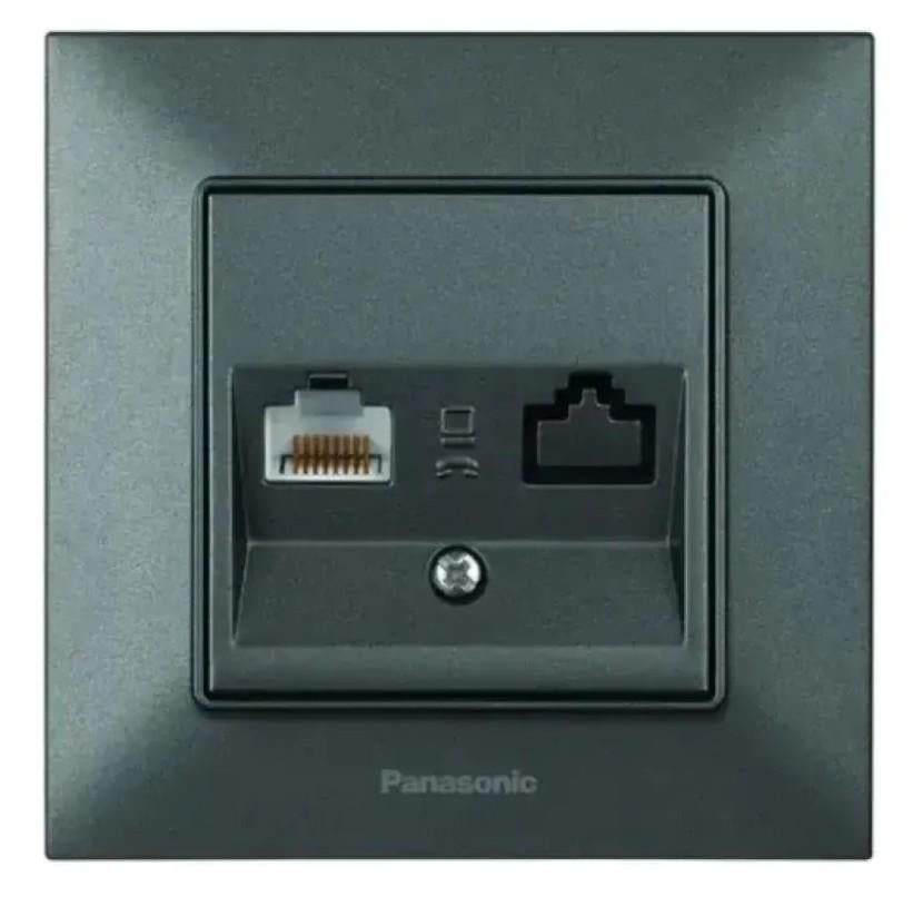 Розетка комп'ютерна Panasonic Arkedia Slim WNTC04042DG-UA RJ45/CAT5e Димчастий