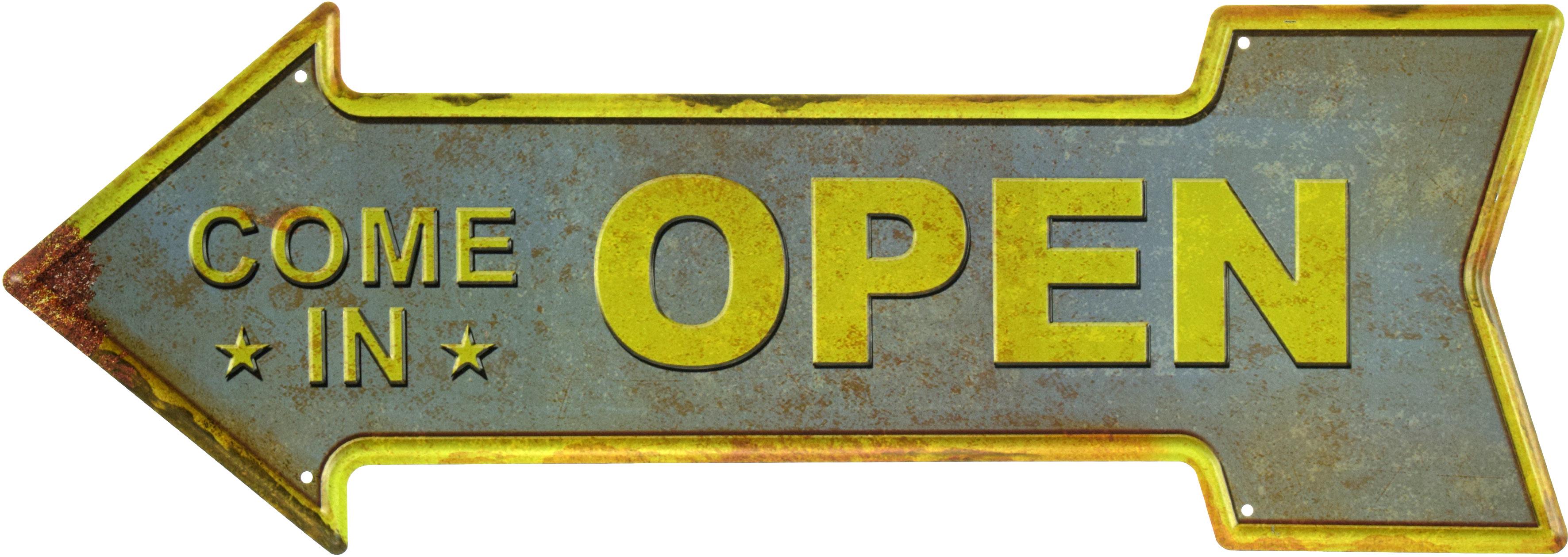 Табличка металлическая Заходи Открыто/Come In Open 16x45 см