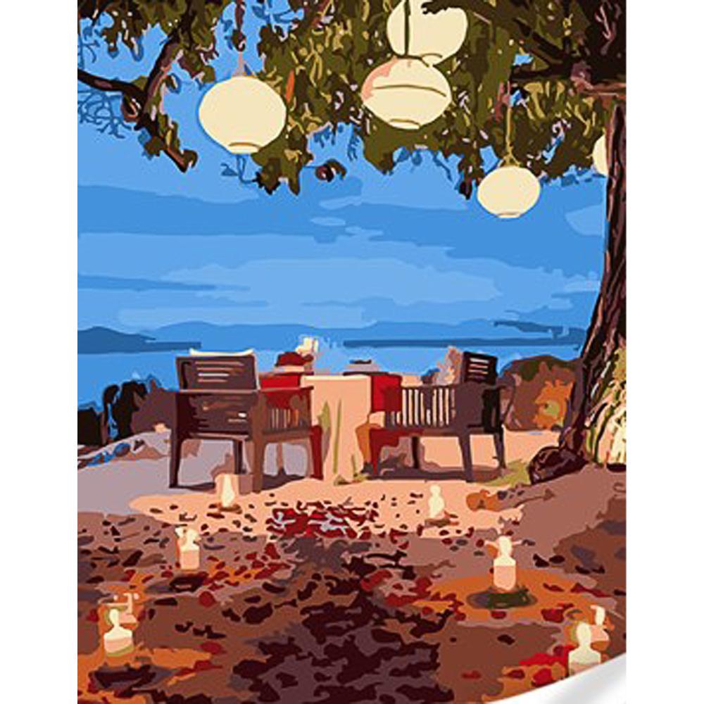 Картина за номерами Strateg Преміум Романтична вечеря з лаком та рівнем 30x40 см (Str-SS1092)