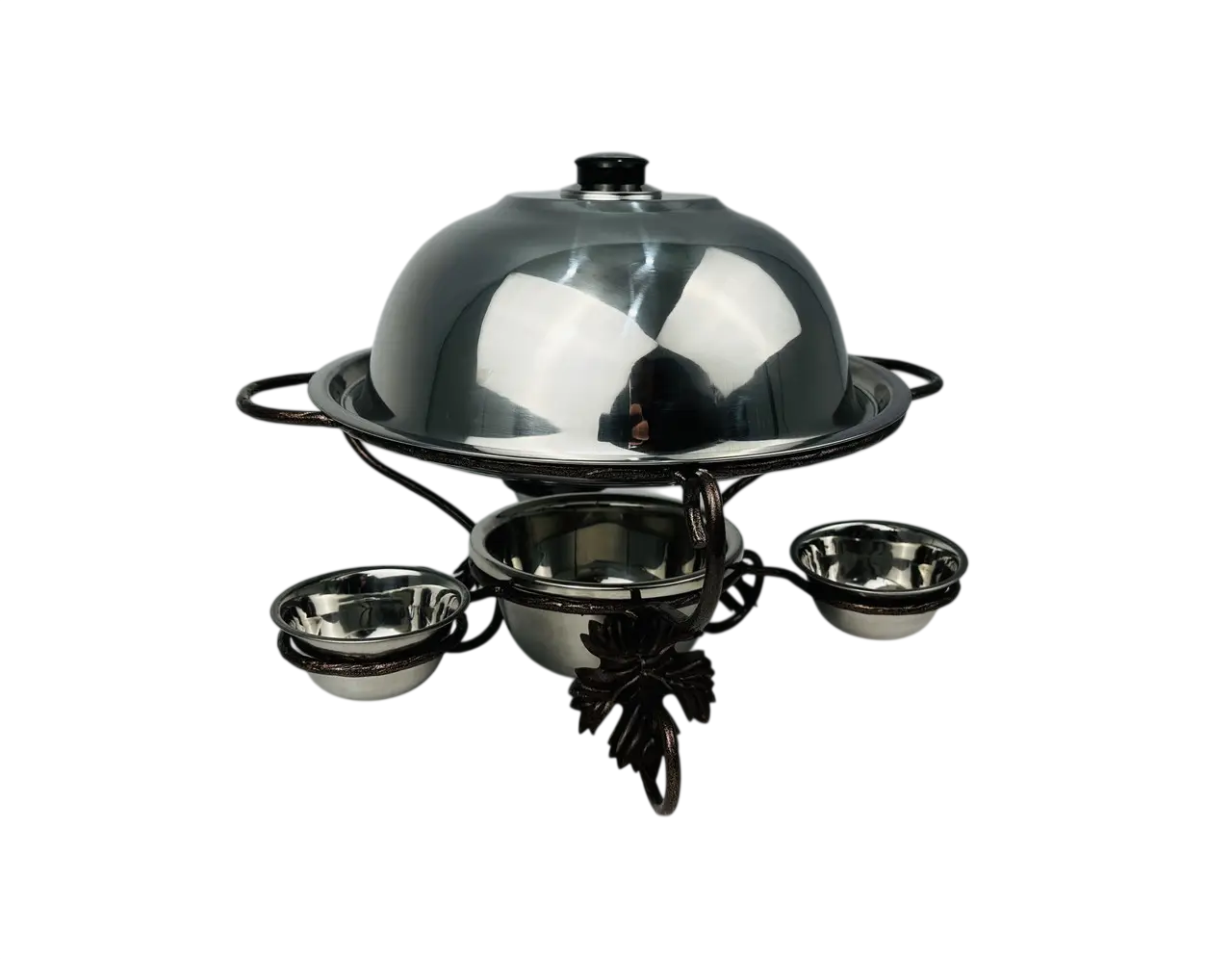 Садж для подогрева шашлыка GrillMaster SJ-6569 VIP Виноградный лист с соусницами/крышкой из нержавеющей стали 36 см (10-164-SJ-6569)