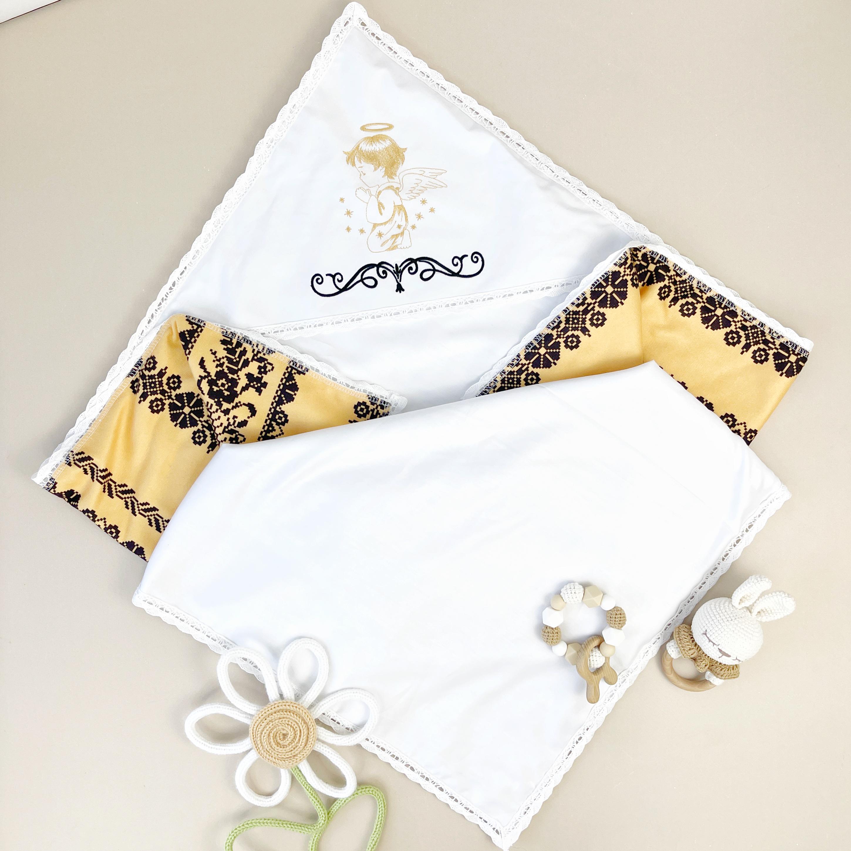 Крыжма из сатина унисекс Family Tradition Золотистый шоколад с вышивкой и подкладкой 100х100 см Белый (50117)