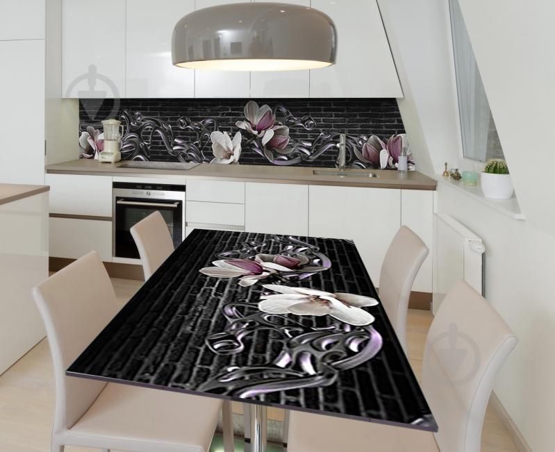 Наклейка 3Д виниловая на стол Zatarga «Магнолия на чёрной стене» 650х1200 мм (Z184575/1st)