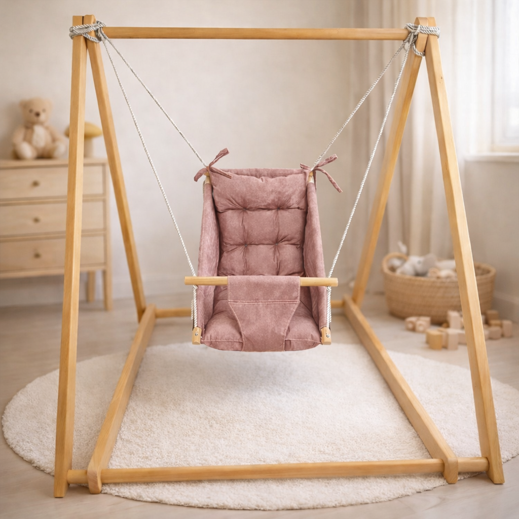 Комплект Деревʼяна опора та Колиханка бавовна мармур Коричневий (gs-9163)