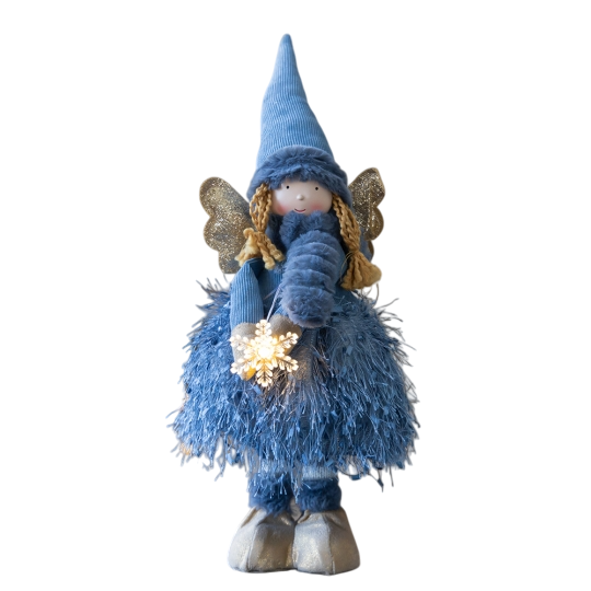 Фигурка новогодняя с подсветкой Девочка-гномик в голубом из текстиля 50 см Голубой (150-81-9241-010)
