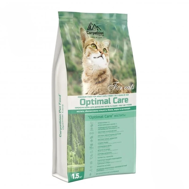 Корм сухий Cat Carpathian Pet Food Optimal Care з куркою і скумбрією для дорослих кішок 1-7 років 1,5 кг (2624329045)