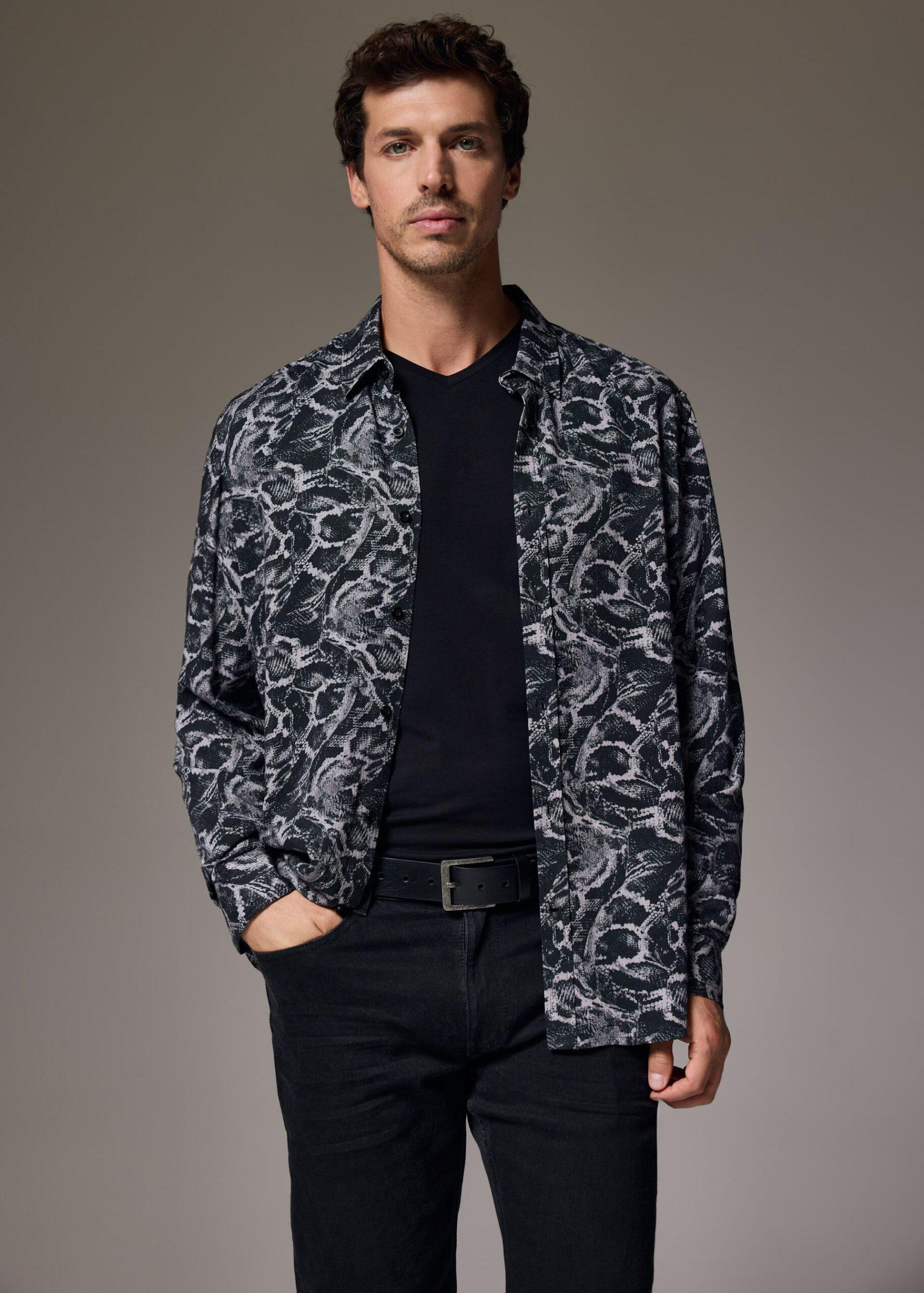 Рубашка мужская длинный рукав Diverse SYLWESTER L Серый/Черный (5905384207968)