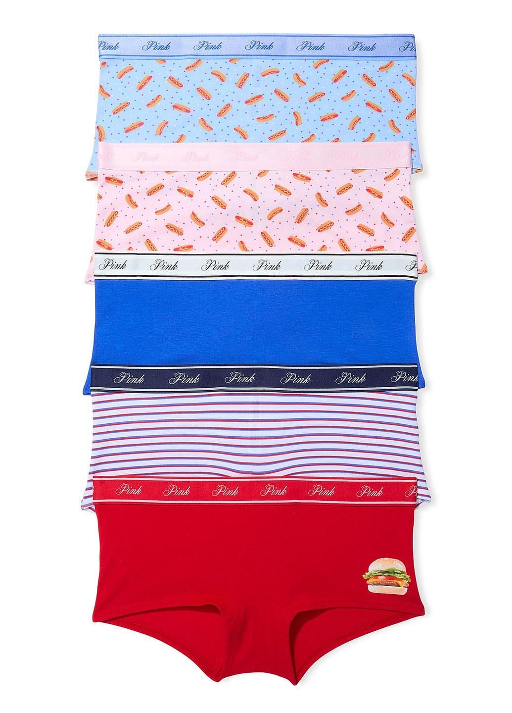 Набор трусиков шортиков Victoria's Secret Pink 5-Pack Logo Cotton Boyshort Panties S 5 шт. Разноцветный (3560000431249QG7S)