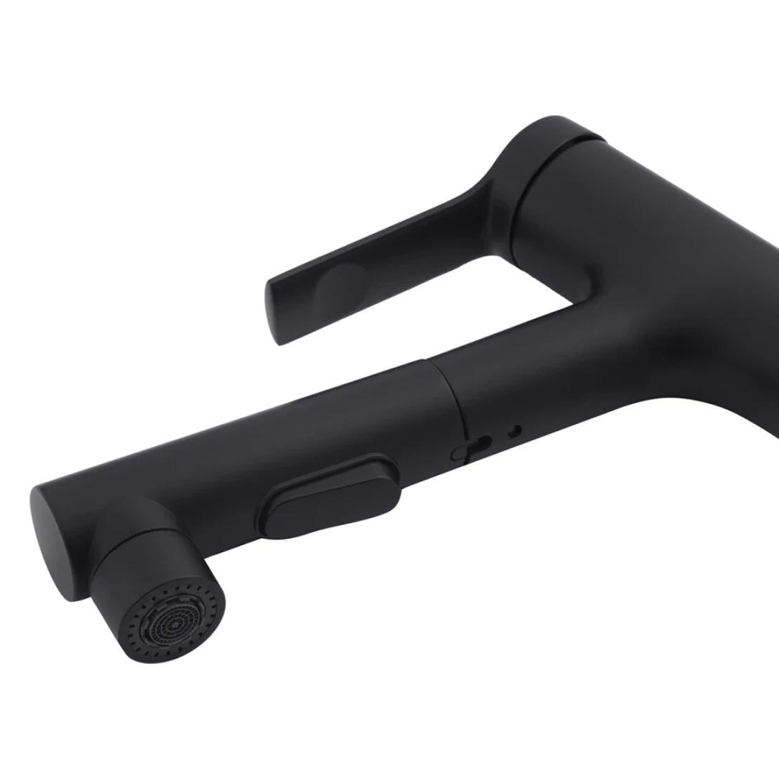 Смеситель для раковины Kroner KRP Edelstahl Klassisch SCH030-T врезной с выдвижным изливом Черный (CV032497) - фото 4