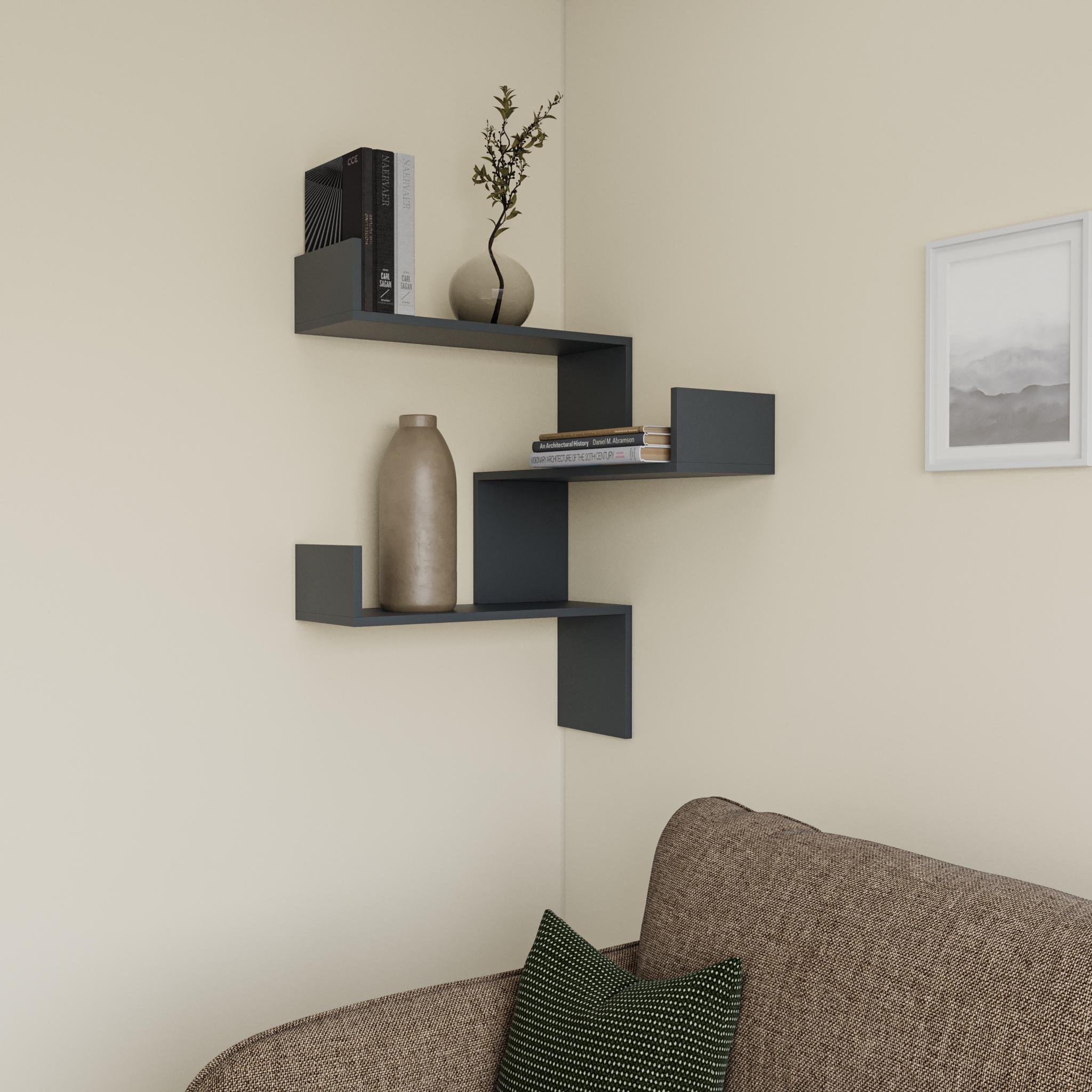 Полка угловая настенная для книг угловая фигурная 60х60 см Антрацит (NP-10a)