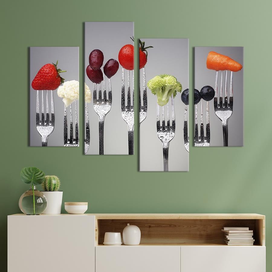 Картина модульная из 4 частей Ягоды и овощи на вилках L 129x90 см (282-42)