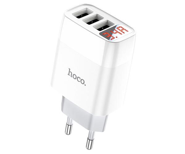 Пристрій зарядний мережевий Hoco C93A 3 USB 3,4A c Led-дисплеєм White