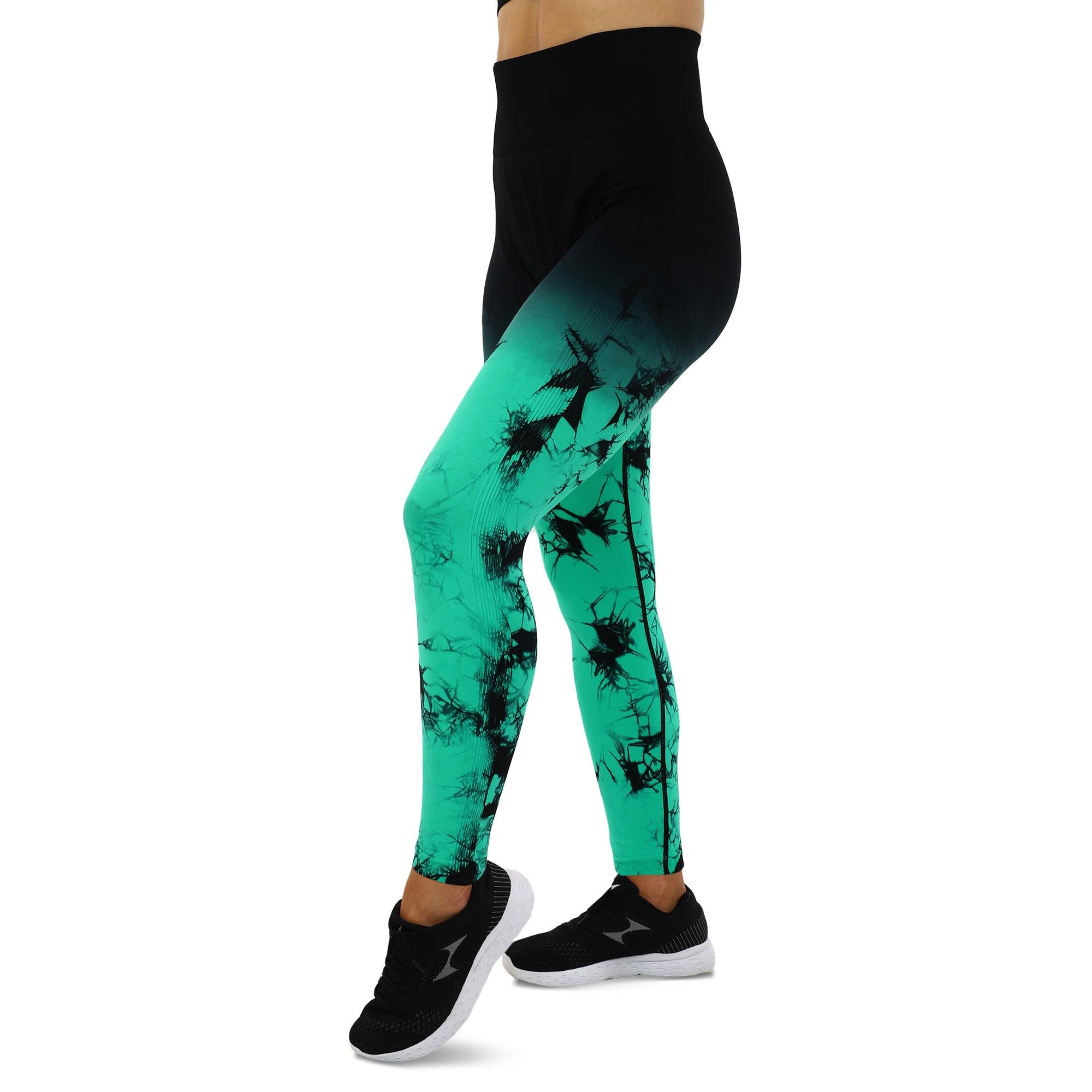 Лосины женские DOMINO 9072 бесшовные с эффектом пуш-ап мраморные тай-дай S Черно-зеленый (9072_Черный-зеленый_S)