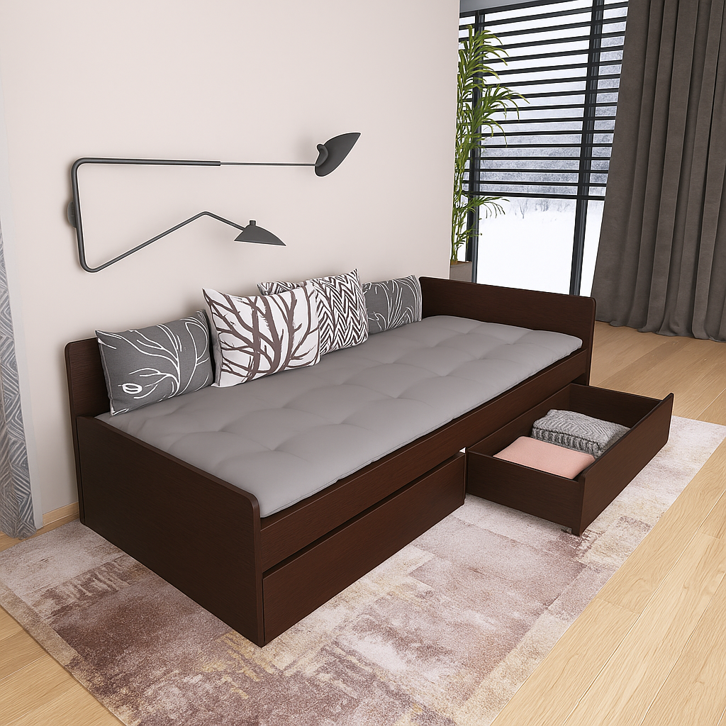 Кровать односпальная Эверест 800 сплошной щит с 2 ящиками Венге (е-20739.19)