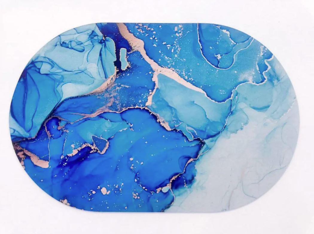 Коврик для ванной комнаты Мрамор 3D антискользящий 38х58 см Голубой (33094845)