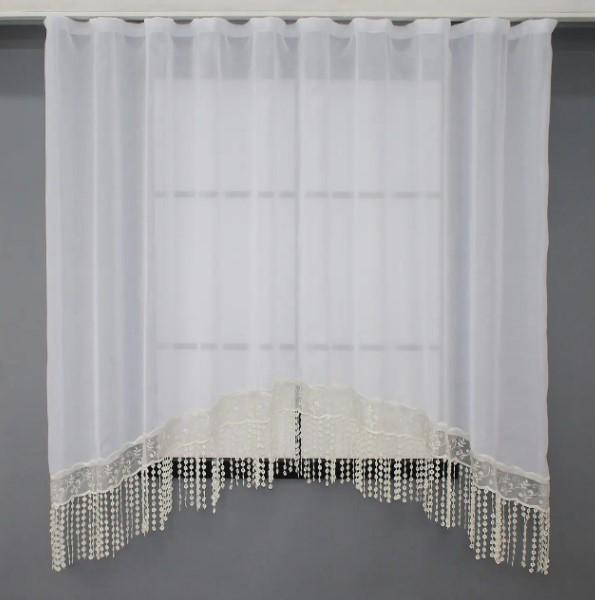 Занавеска на кухню с аркой лен/макраме 270х170 см Белый (000к 51-183)