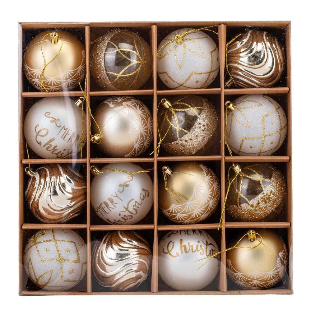 Набор елочных шаров «Золотые узоры» 8 см 16 шт. (9125-025)