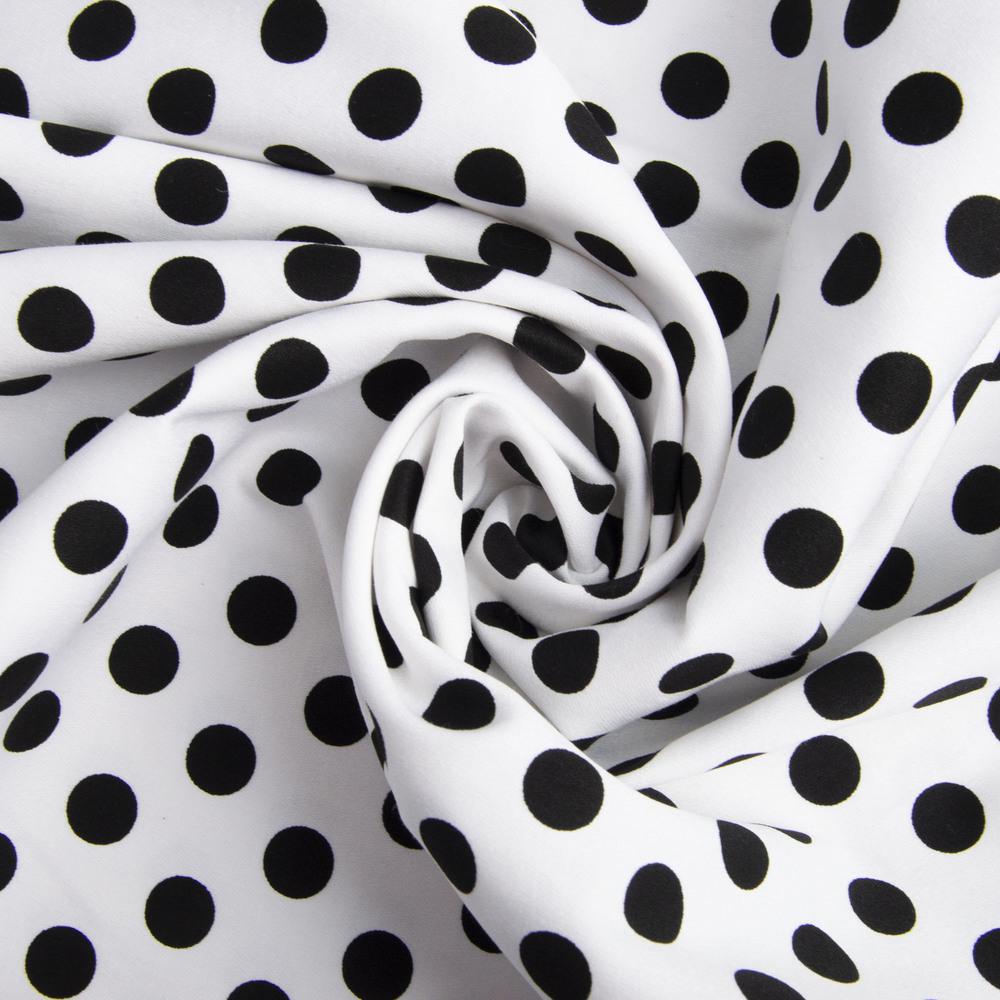 Ткань коттон-сатин Горохи Черный с белым (20847)