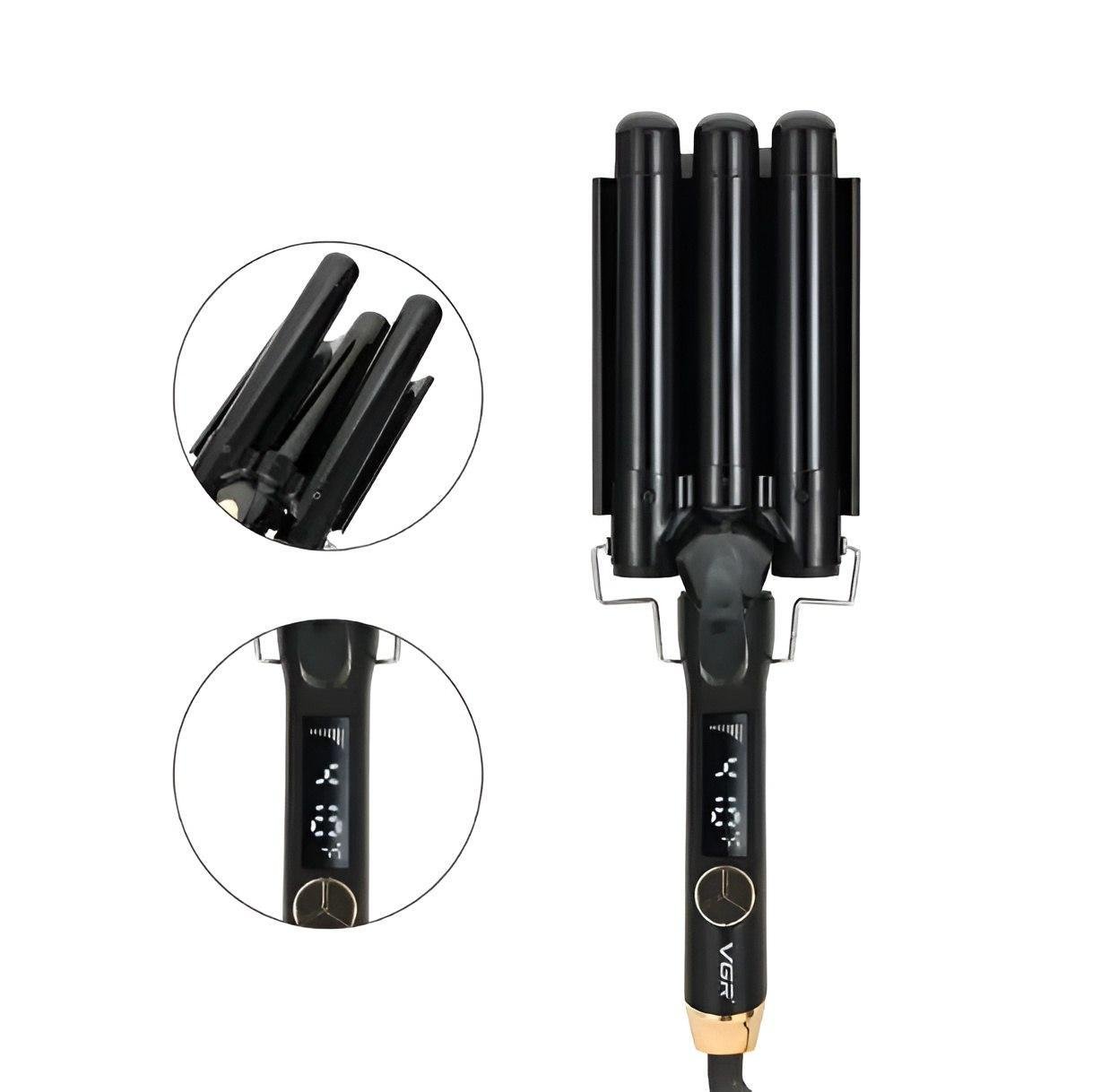 Плойка потрійна VGR для волосся 3 хвилі 125 Вт LED дисплей Чорний (V-591) - фото 2 Плойка потрійна VGR для волосся 3 хвилі 125 Вт LED дисплей Чорний (V-591) - фото 2