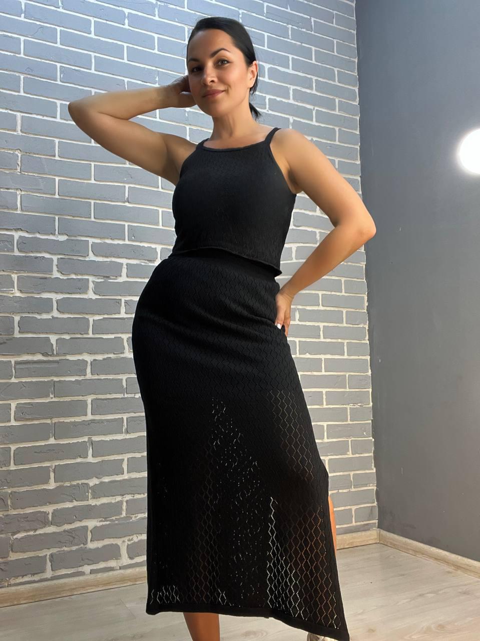 Костюм жіночий MINTAS 2468 спідниця довга з майкою ажурна в'язка OS Чорний (2315) - фото 2
