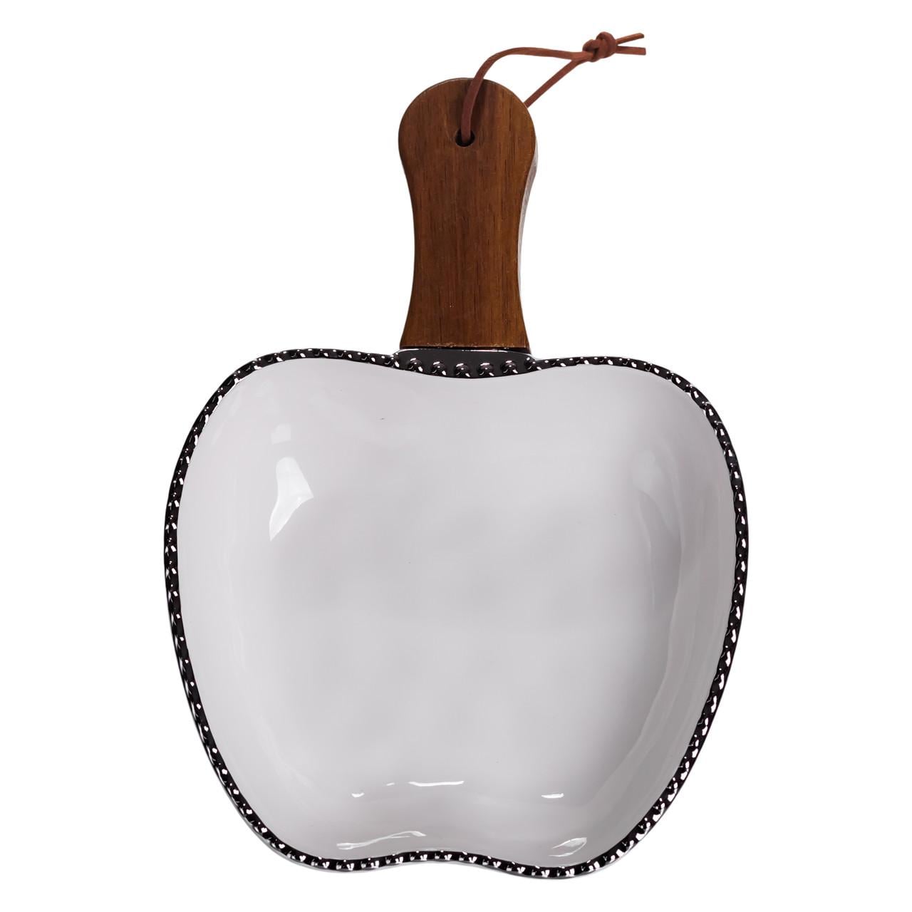 Тарелка фарфоровая глубокая с ручкой Яблоко 23х16х4 см Серебристый (ZJH-15-1)