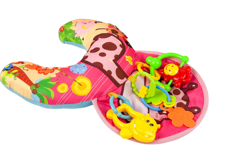 Розвиваюча подушка Жирафа дитяча з брязкальцями 2в1 Рожевий