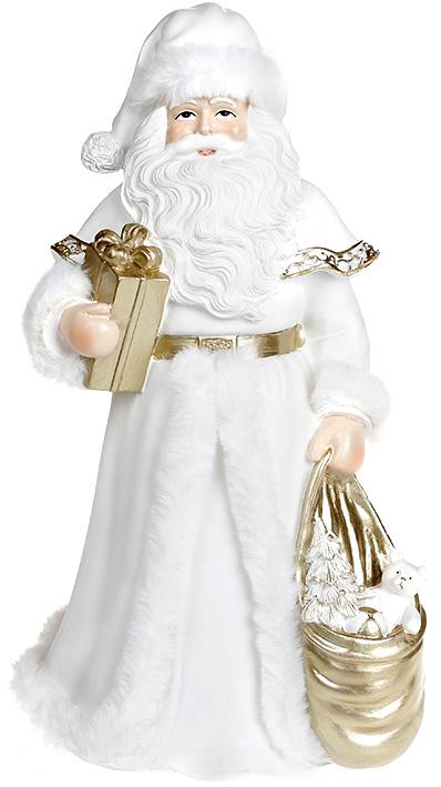 Декоративная фигура Санты Долгожданный Гость 17,5х17х31 см полистоун Белый с золотом (BD-890-114)