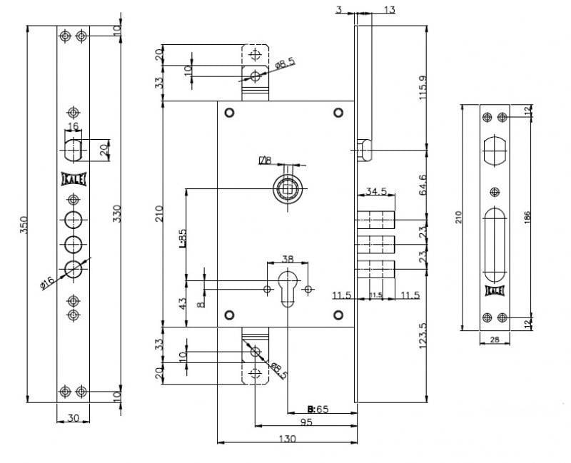 Корпус замка Kale Kilit 352R с тягами - фото 2 Корпус замка Kale Kilit 352R с тягами - фото 2