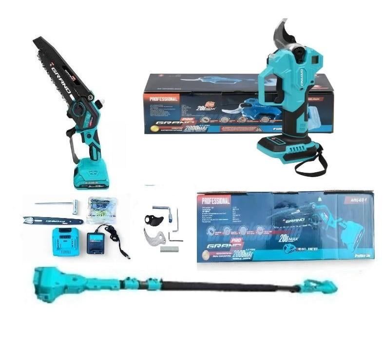 Пила аккумуляторная цепная Grand АПЦ-6/2-1 с секатором Grand СА-40F/20BL-base/удлинителем 2,5м (30849301)