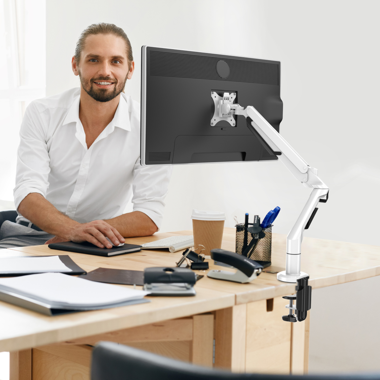 Кронштейн настольно-поворотный FlexiSpot DL1 для мониторов диагональю от 17 до 36" Белый - фото 8