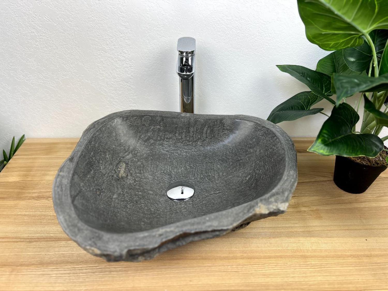 Раковина SpiritofStone в ванную river stone накладная каменная 42 см (CA.1.10)