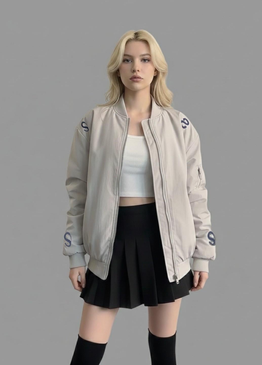 Куртка бомбер женская з нашивкою сзади Fashion Oversize 18276 XL Серый