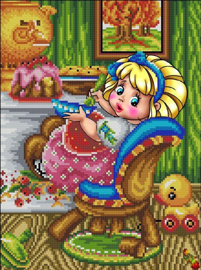 Схема для вишивки бисером ЧК3-3458 Маша ела кашу частичная зашивка 32,5х24 см (2554312633)