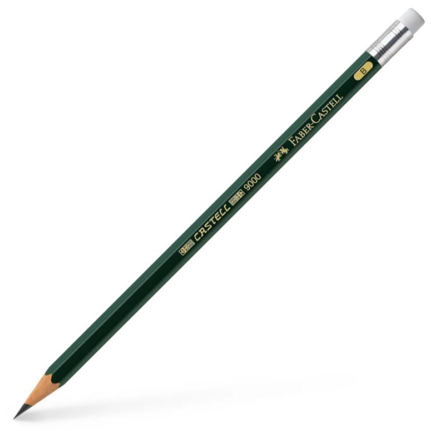 Карандаш чернографитный Faber-Castell 9000 В с резинкой (119201)