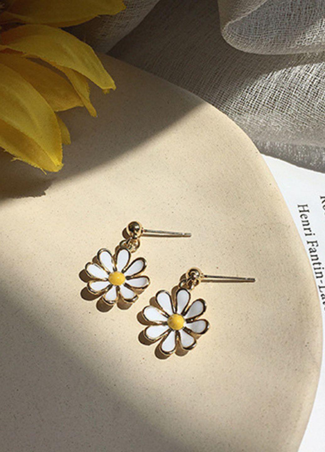 Серьги женские 617 Ромашки Золотой (10614673) - фото 2