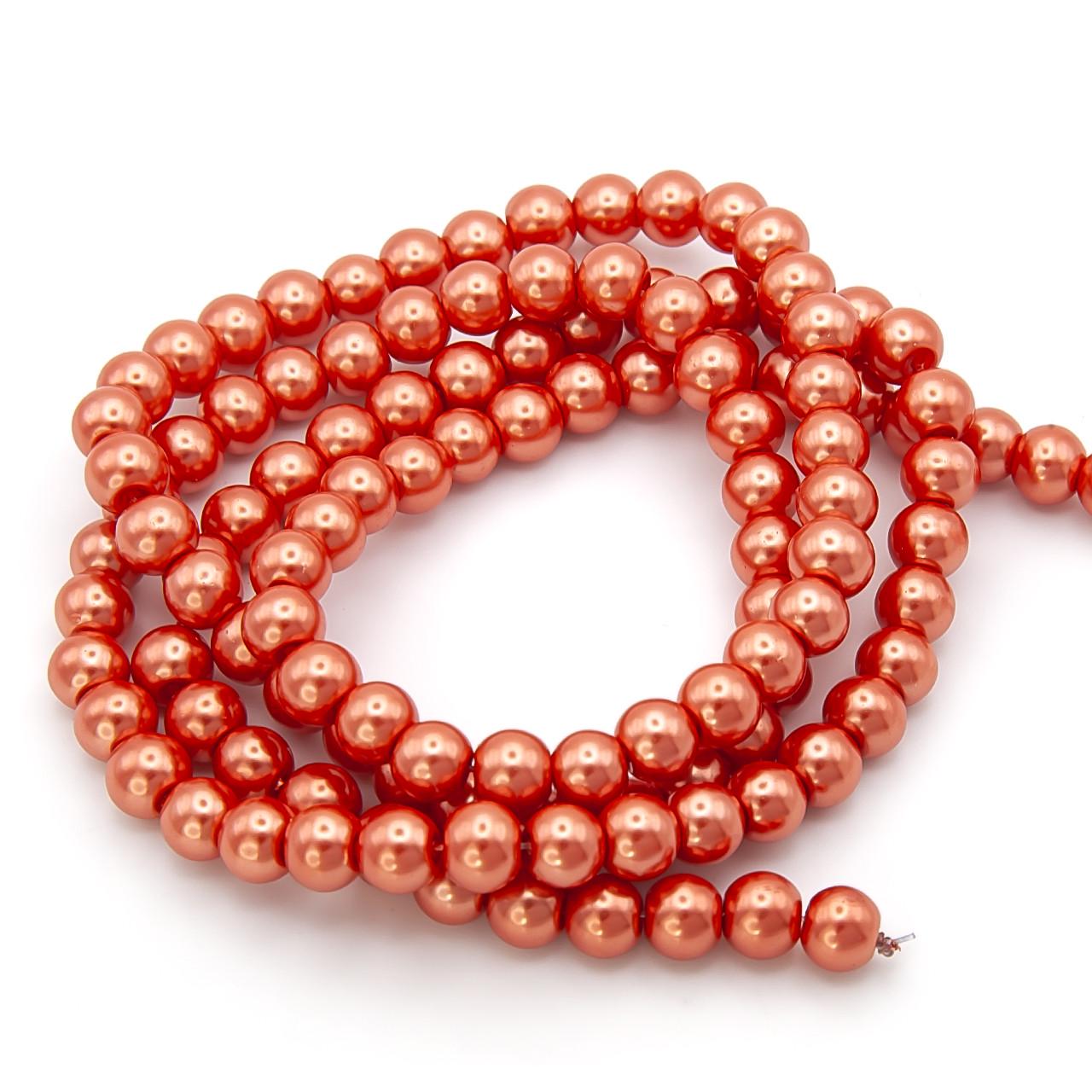 Бусины стеклянные на нитке под жемчуг 10 мм 80 см 90 шт. Оранжевый (БЖ0010ш38)