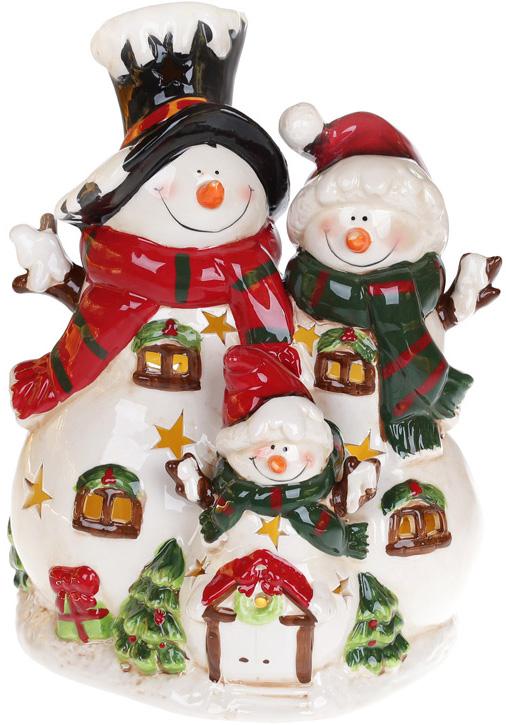 Новогодняя статуэтка Семья Снеговиков с LED-подсветкой 24х18х305см керамика (BD-827-518)