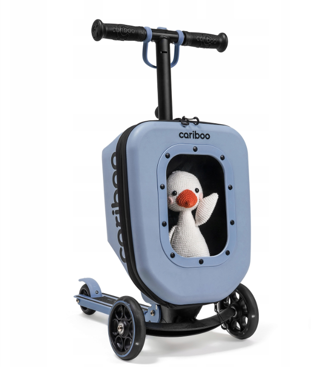 Трехколесный самокат CARIBOO iTRAVEL с детским чемоданом 2в1 Голубой (100851)
