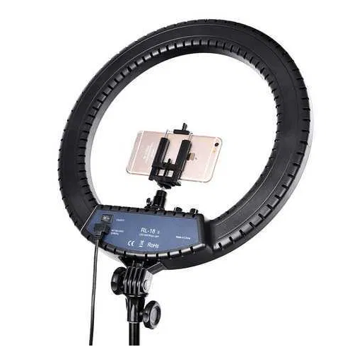 Лампа кольцевая LED RL-18 2 700К до 6 500К с пульт управления и креплением для смартфонов 3 режима света 45 см