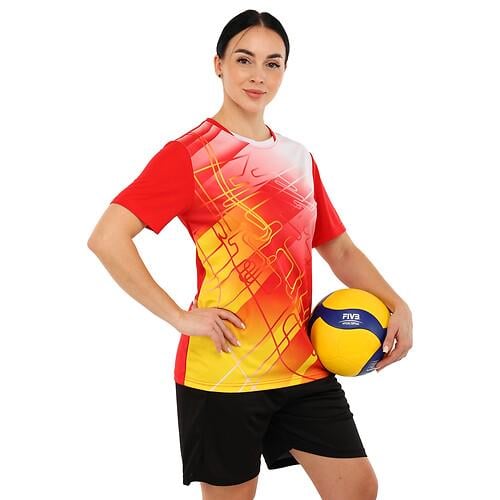 Форма волейбольна жіноча LIDONG 7330-8808 футболка та шорти L Червоно-жовто-білий (32511079)