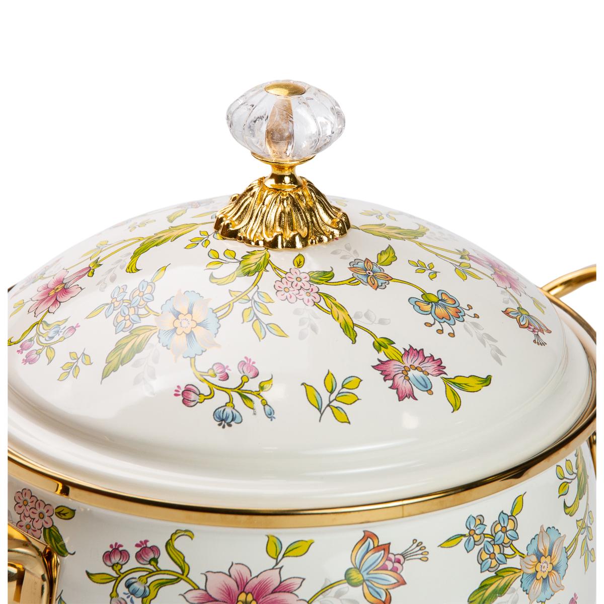 Кастрюля эмалированная в винтажном стиле со стеклянной крышкой цветочный принт 3 л (HP-2-110) - фото 6 Кастрюля эмалированная в винтажном стиле со стеклянной крышкой цветочный принт 3 л (HP-2-110) - фото 6