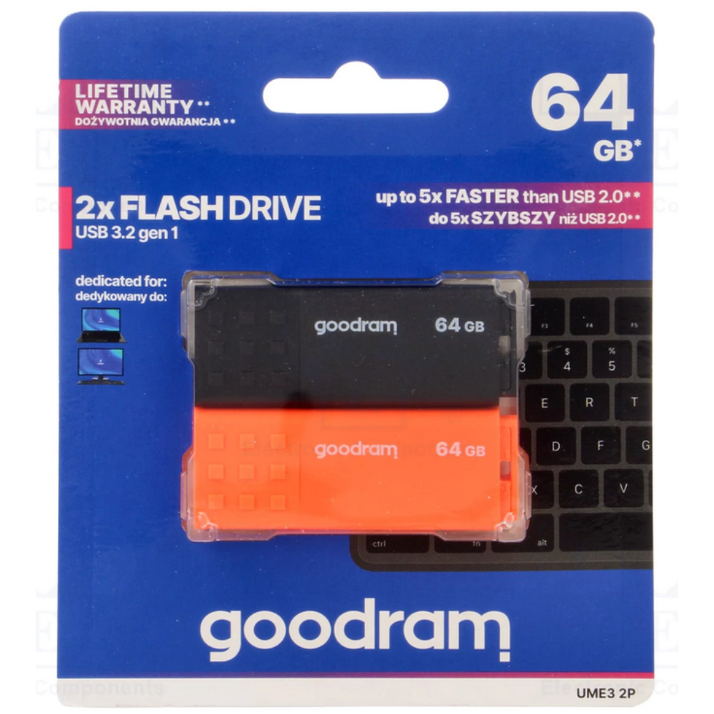 Флеш-пам'ять USB Goodram UME3 MIX USB 3.2 2x64 ГБ Чорний/Червоний (UME3-0640MXR11-2P) - фото 3