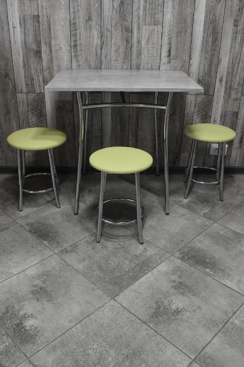 Кухонний комплект Teddy Тріо стіл/табурети 3 шт. в хром-корпусі 60х80х75 см Темний Бетон/Салатовий (28374381)