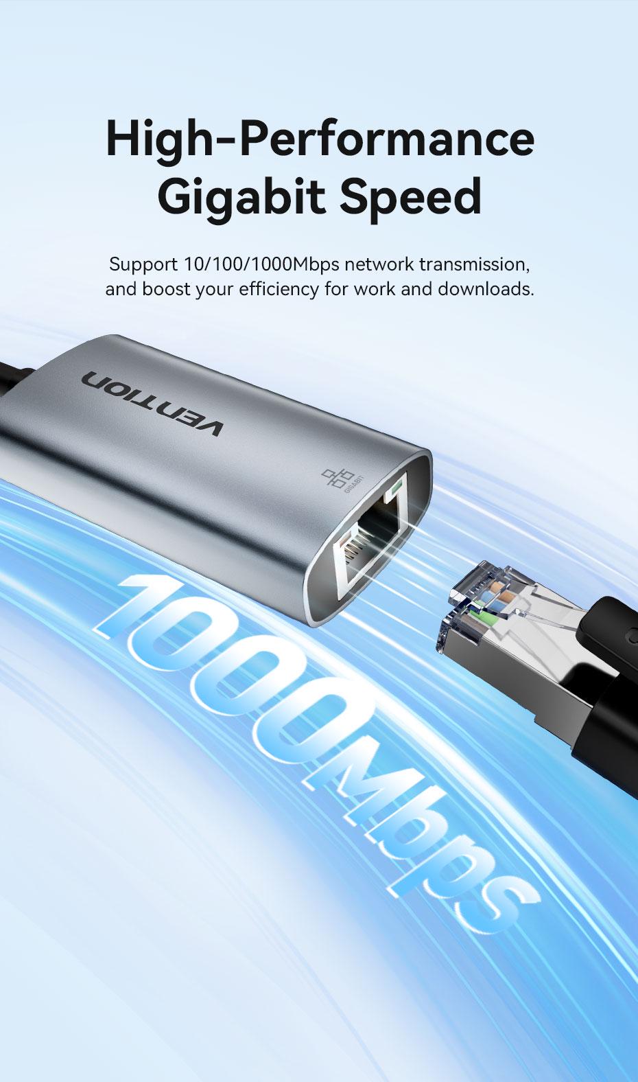 Адаптер Vention USB-C на Gigabit Ethernet 1000 Мбит/с алюминиевый 0.15 м Серый (CFPHB) - фото 5